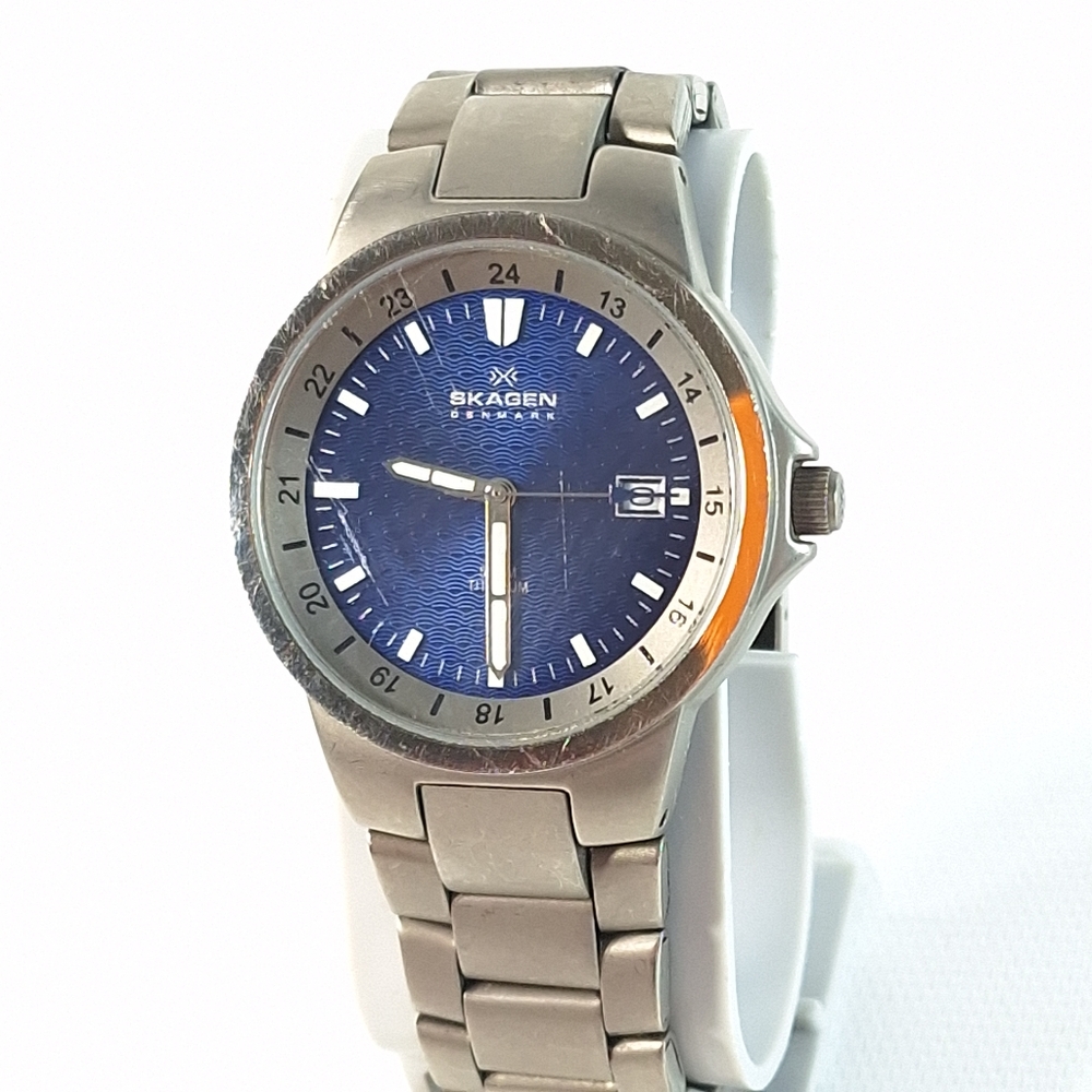Skagen Ultra Slim Watch Men 36mm Titanium Blue Dial, New Battery - Picture 3 of 8